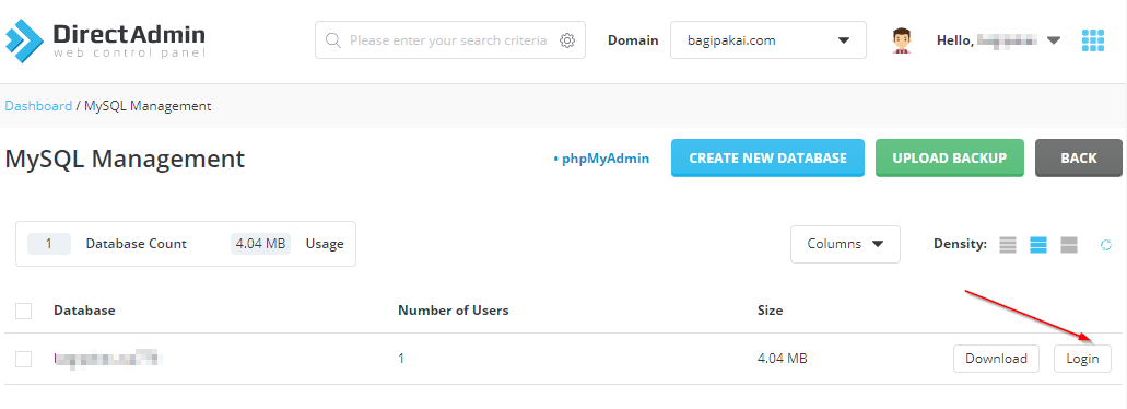 cara akses phpmyadmin di directadmin