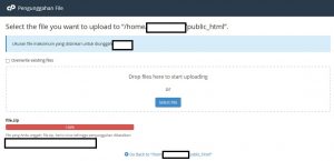 kegagalan upload file zip pada cpanel