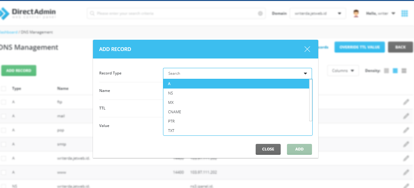 Cara Menambah dan Mengubah DNS Record di Directadmin