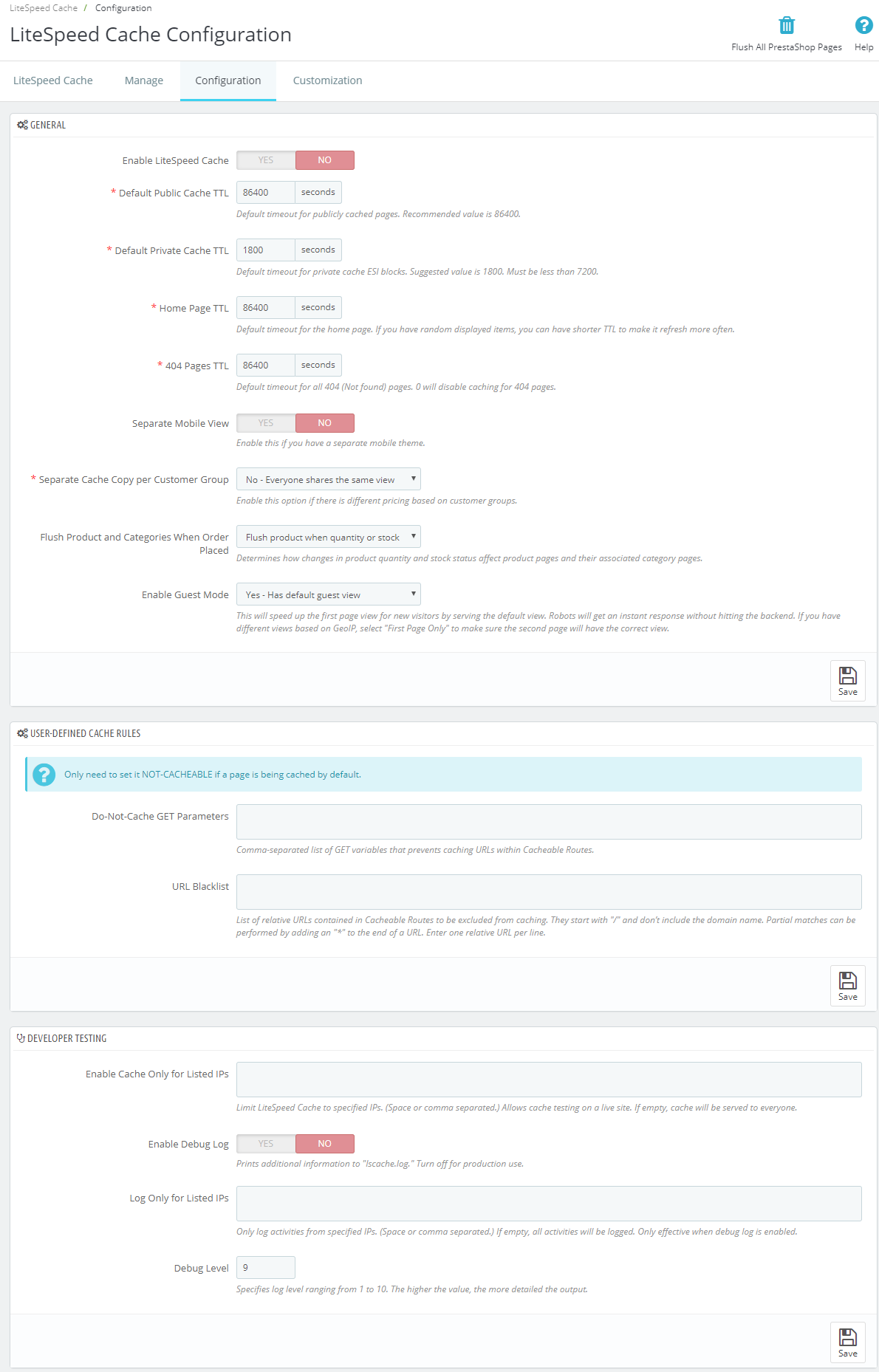 Cara Setting litespeed Cache di PrestaShop