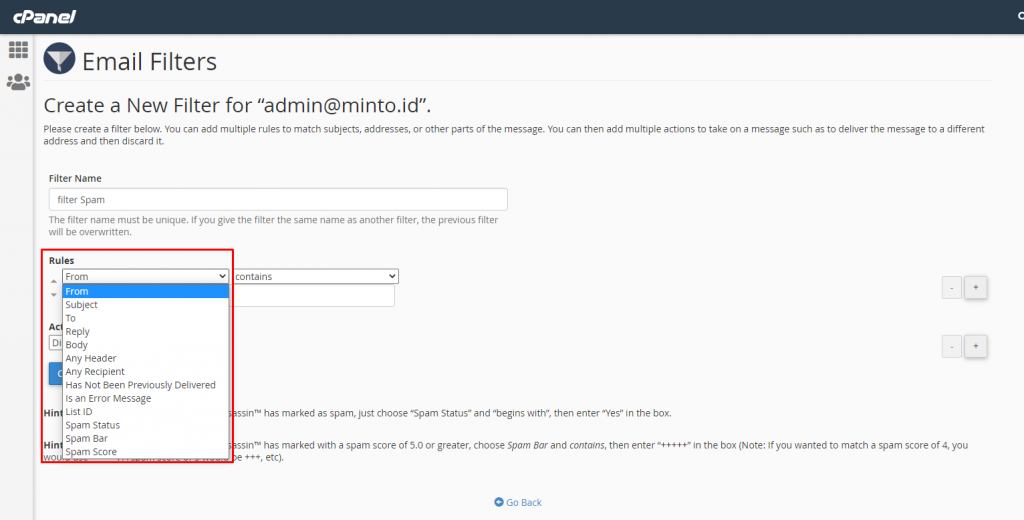 Cara Konfigurasi Mail Filter di Cpanel
