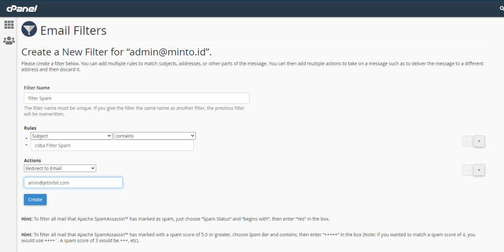 Cara Konfigurasi Mail Filter di Cpanel