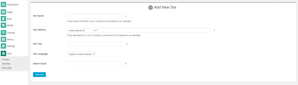 Menambah Website baru di Sitepad Website Builder