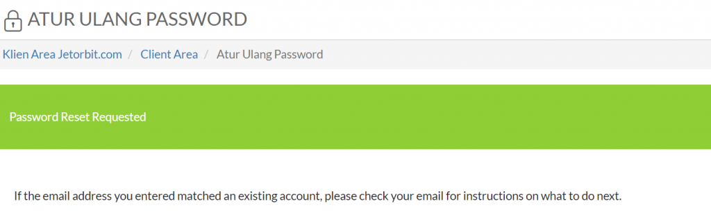 Cara Reset Password CLient Area Jetorbit