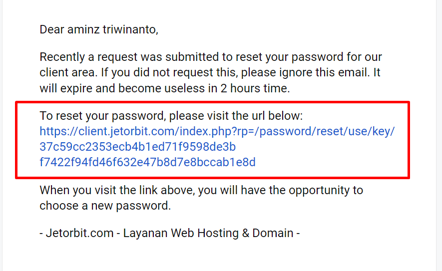 Cara Reset Password CLient Area Jetorbit