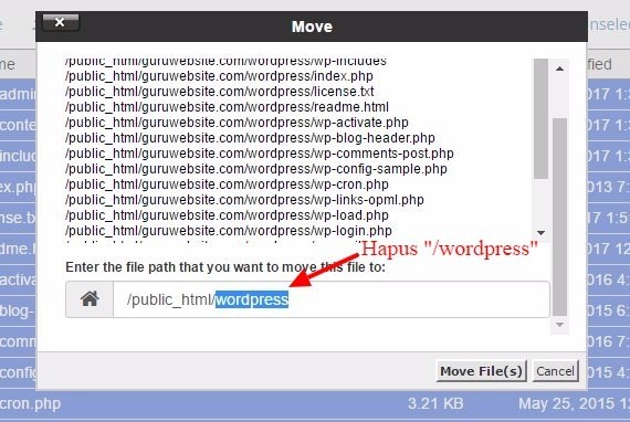 hapus wordpress dan move file